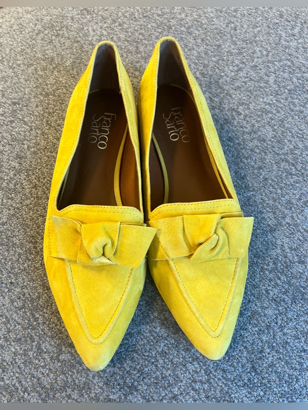 Franco Sarto Mustard Yellow Pointed Bow Loafers